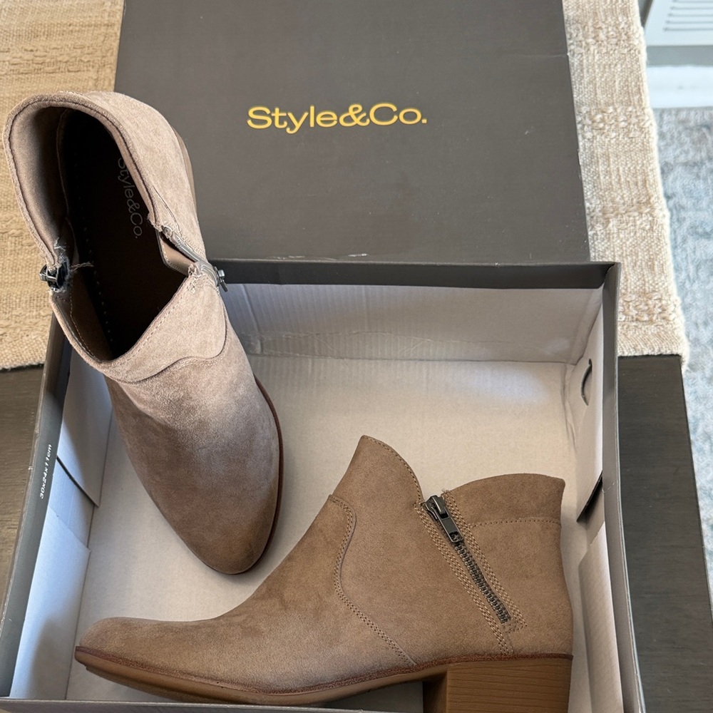 Style & Co. Taupe Suede Side-Zip Ankle Booties